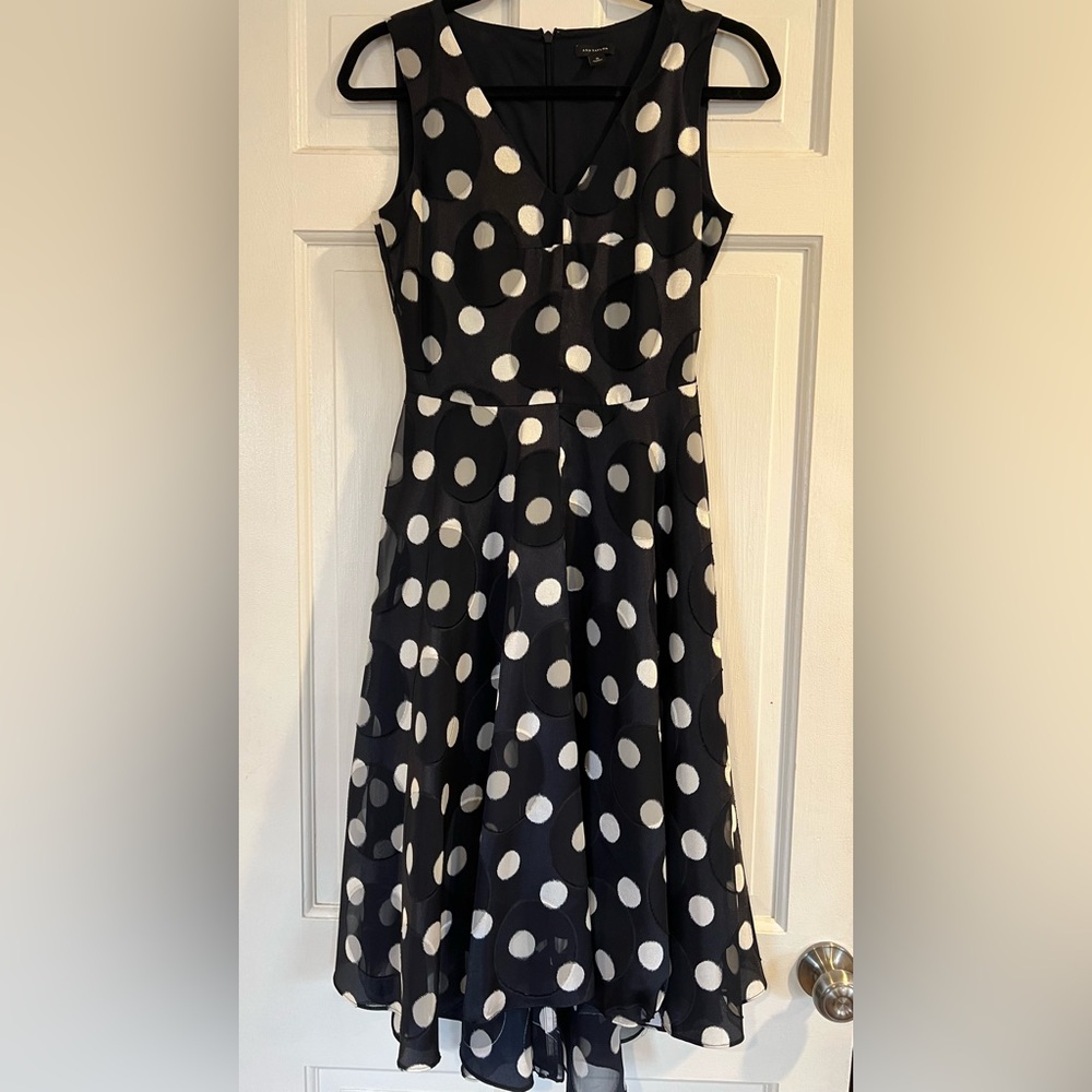 Ann Taylor White and Blue Asymmetrical Fit and Flare Dress